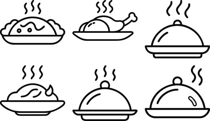 Set of Dinner Dishes vector icon for restaurant menu design
