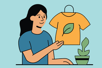 Happy individual choosing sustainable options, highlighting eco friendly fashion and a commitment to environmental wellbeing.