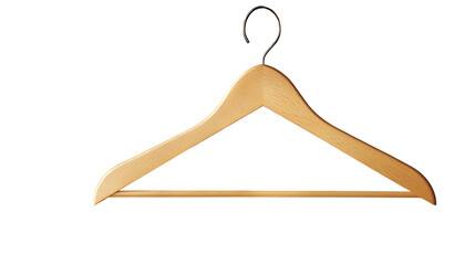 Isolated wooden coat hanger on a white background, perfect for displaying clothing or as an empty wardrobe accessory,   Isolated on white background, clipping path included, transparent png.