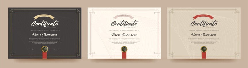 Elegant classic certificate template set featuring ornate frame corners and soft abstract line background suitable for appreciation award or professional recognition
