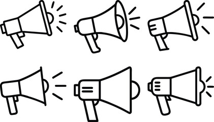 Megaphone line art vector icon set and vector illustration