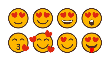 love emoticons collection, yellow smiley face with red hearts