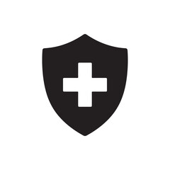 Obraz premium Medical Cross in Shield, Immune System Solid Flat Vector Icon Isolated on White Background. 