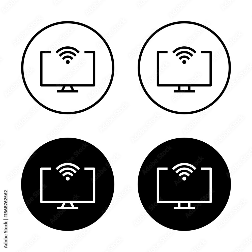 Fototapete computer monitor icon with wifi signal. wireless internet connection symbol on modern desktop screen