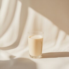 Creamy drink in a glass, sunlight shadows