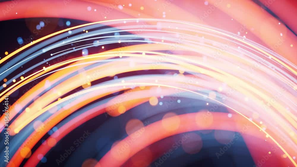 Poster rotating glowing vortex lines and particles background, 3d rendering.