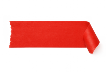 Red masking tape with a curled edge is placed on a transparent background, creating a simple yet striking visual