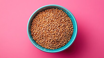 Blue Bowl Filled with Wheat Berries on Pink Background for Food Photography, Culinary Blogs, and Nutrition Content