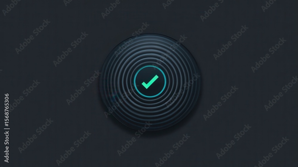 Fototapete dark circular button with a glowing checkmark.
