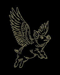 Winged pig outline clip art illustration wings pork flying vector isolated editable