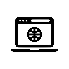 Icon of a laptop screen showing a browser window with globe and cursor for global web access