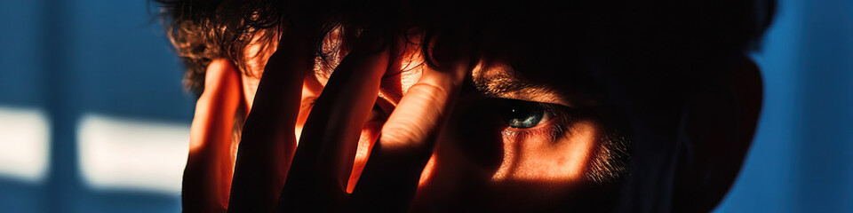 Close-up Portrait: Man's Face Partially Obscured by Hand