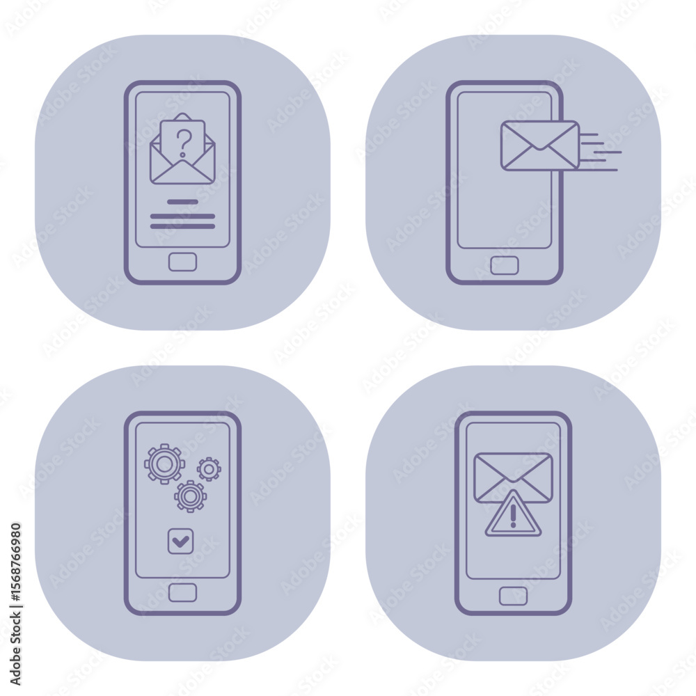 Aufkleber mobile device icons of various communication features. message notifications, settings, and alerts. 