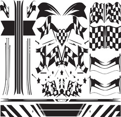 Fototapeta premium A graphic design featuring checkered flags, stripes, banners, stars and other racing related elements
