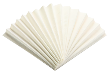 White pleated paper coffee filters fanned out in a stack isolated with transparent background