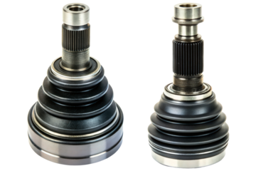 Automotive CV joints with drive shafts and protective boots isolated with transparent background