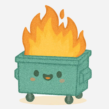 Cute Kawaii Trash Dump on Fire with Funny Expression


