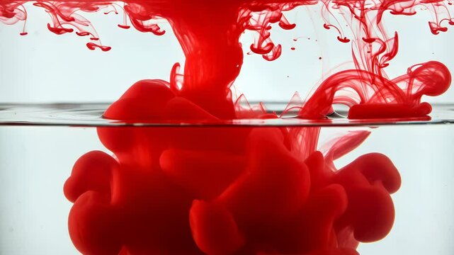 Vibrant Red Ink Dissolving in Clear Water Abstract Motion Liquid Art Creative Backdrop for Adobe Stock Photo