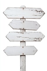 Obraz premium Aged Wooden Directional Signpost on White Background