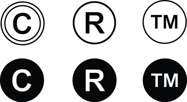 Illustration of copyright registered trademark symbols in black and white