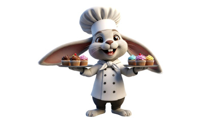 Adorable Rabbit Chef Baking Delicious Cupcakes. Easter Treats, Sweet Bakery Delights!