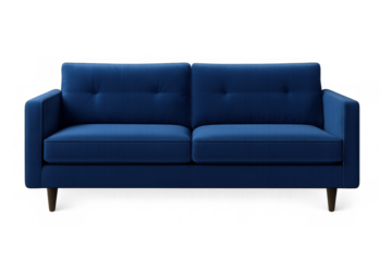 Comfortable blue sofa isolated on transparent background, perfect for interior design projects or furniture advertising