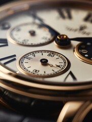 In a close-up shot, the details of the watch's dial and hands are clearly visible
