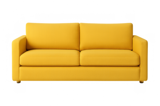Yellow sofa isolated on transparent background, perfect for interior design projects and visualizations