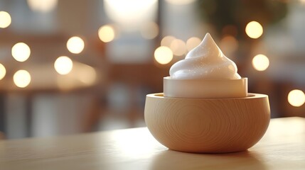The hydrating bb cream glows softly under the light, with a blurred background and floating light spots