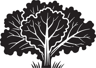 Obraz premium Stylized silhouette of a lush green tree with wavy leaves and visible branches