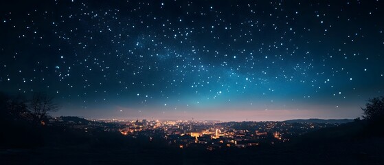 Fototapeta premium At night, the city skyline is illuminated by lights