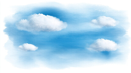 Peaceful watercolor illustration of blue sky with clouds. happy art background expressing serenity and calmness