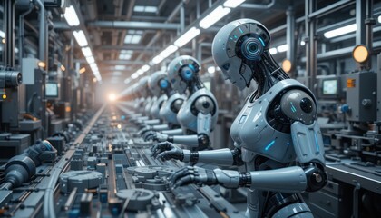 Futuristic Factory: Robots on Assembly Line