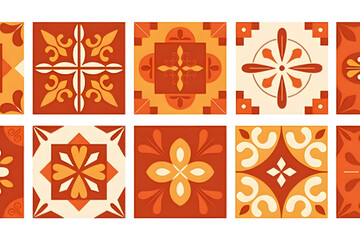 赤とオレンジの伝統タイル模様セット

