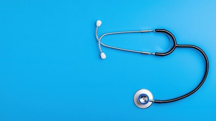 Medical stethoscope on a vibrant blue surface.