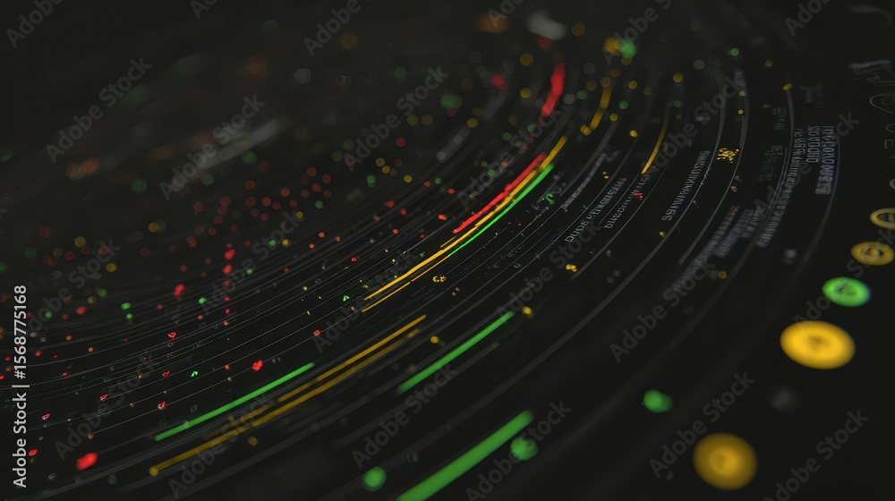 Aufkleber circular data visualization with colorful lines and points.