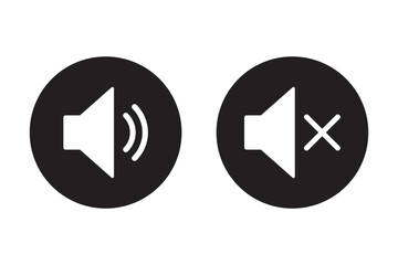 Silent and ring speaker icon set with simple and stroke style in black and white color vector . Speaker icon set. volume icon vector. loudspeaker icon vector. Mute and unmute vector design eps 10