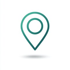 Teal and green gradient location pin icon on white background. Simple line art style with a subtle shadow.