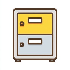 Illustration of a two drawer filing cabinet with yellow and gray drawers, light gray frame, and small gray feet. Simple and clean design.