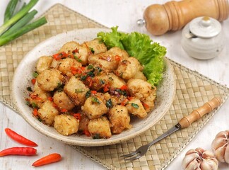 Tahu Cabe Garam. Salted chili tofu is a simple dish made from tofu that is cut and then added with flour and spices