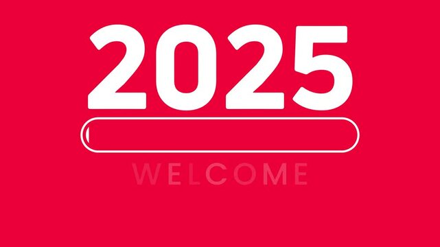 Welcome 2025 animation text video with red background
