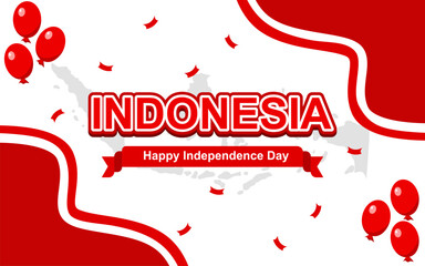 Indonesian independence day design with balloons and a map.