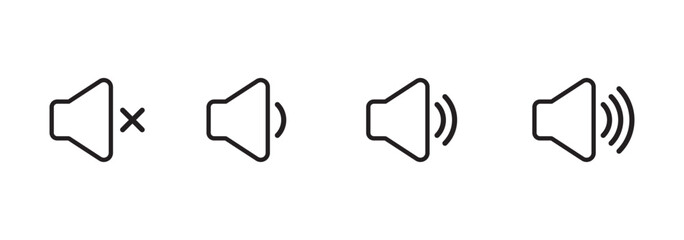 Sound volume icons set with different signal levels on white background. Аn icon that increases and reduces the sound. Speaker icon set. volume icon vector. loudspeaker icon vector.  design eps 10 