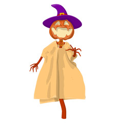 Halloween Scarecrow Lantern Jack pumpkin funny and cute. One of the symbols of the autumn holiday. Vector illustration.