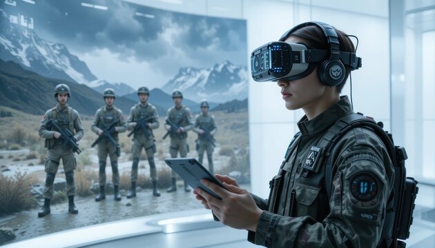 Futuristic Soldier in VR Training Simulation