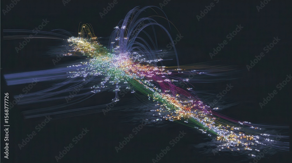Poster network visualization of interconnected data points.