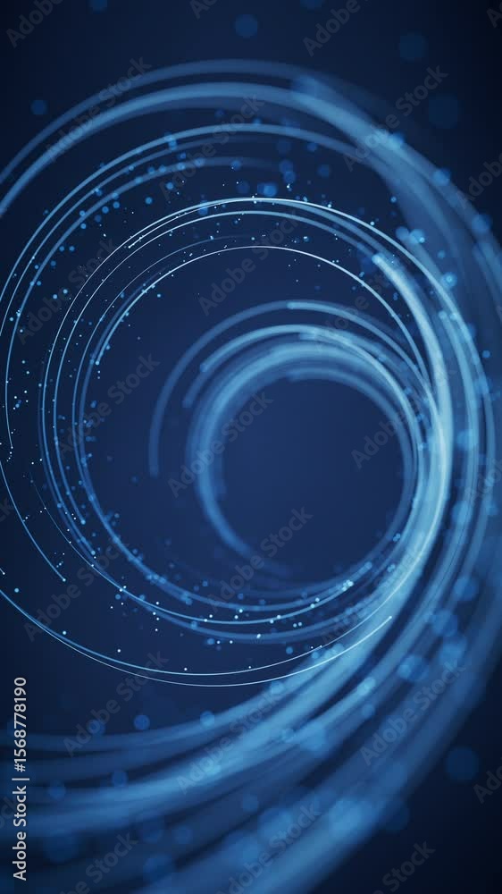 Poster rotating glowing vortex lines and particles background, 3d rendering.