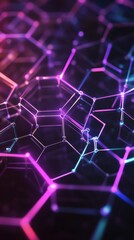 Abstract Hexagonal Network Digital Art: Glowing Pink and Teal Connections