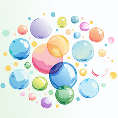 カラフルなシャボン玉　水彩画風