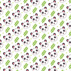 Seamless Pattern of Panda Face and Bamboo
